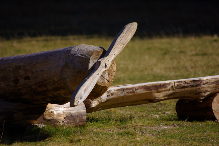 Gros plan avion en bois au parc de Merlet