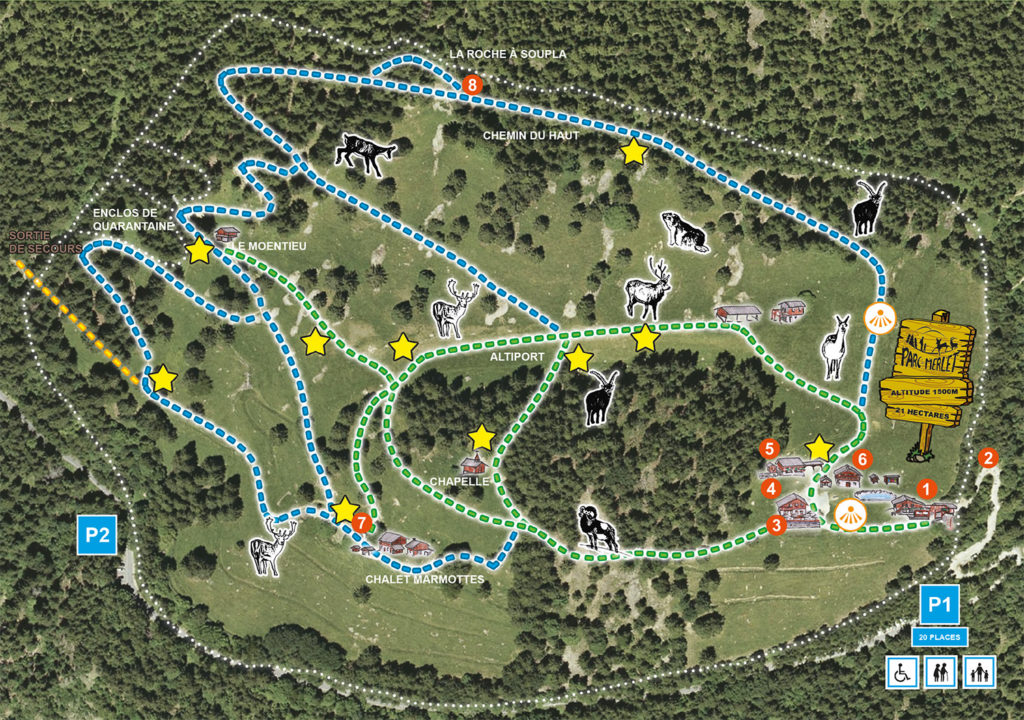 Plan du parc de Merlet avec les circuits de visite